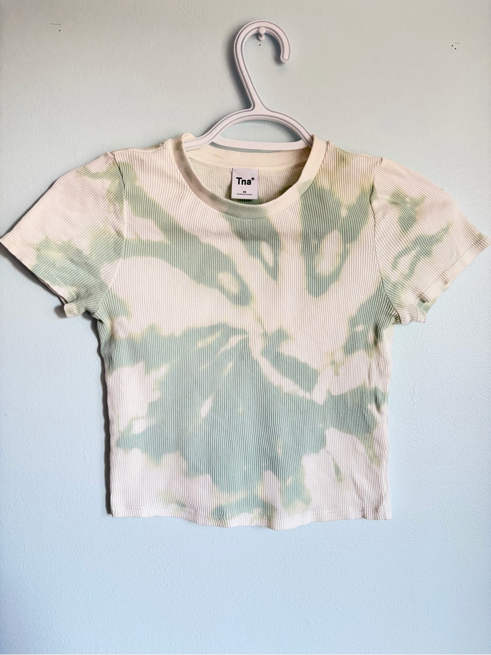 TNA Ribbed Tie-Dye Baby Tee - Sage + Cream - Size XS